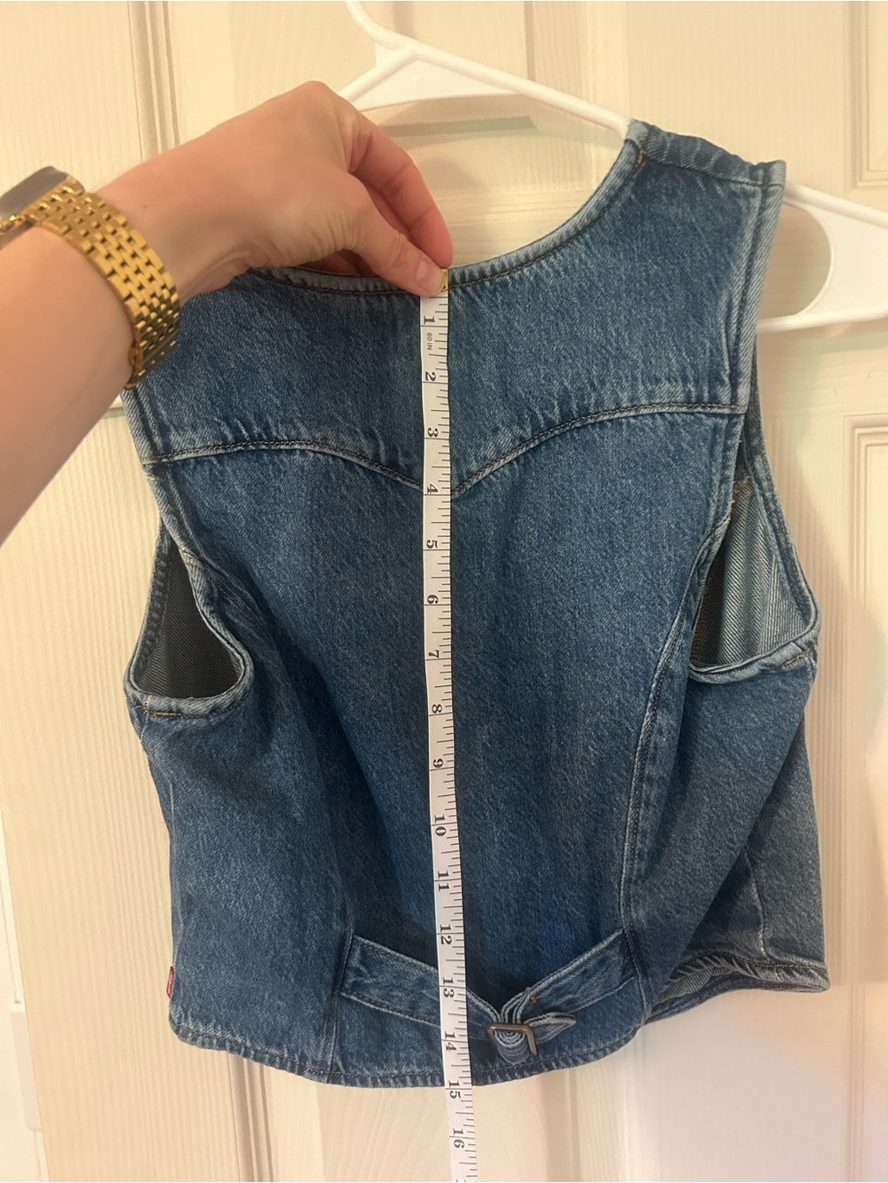 Levi's Blue Denim Button Vest Size Small | Slim Cropped Fit | Cinch - Picture 3 of 7